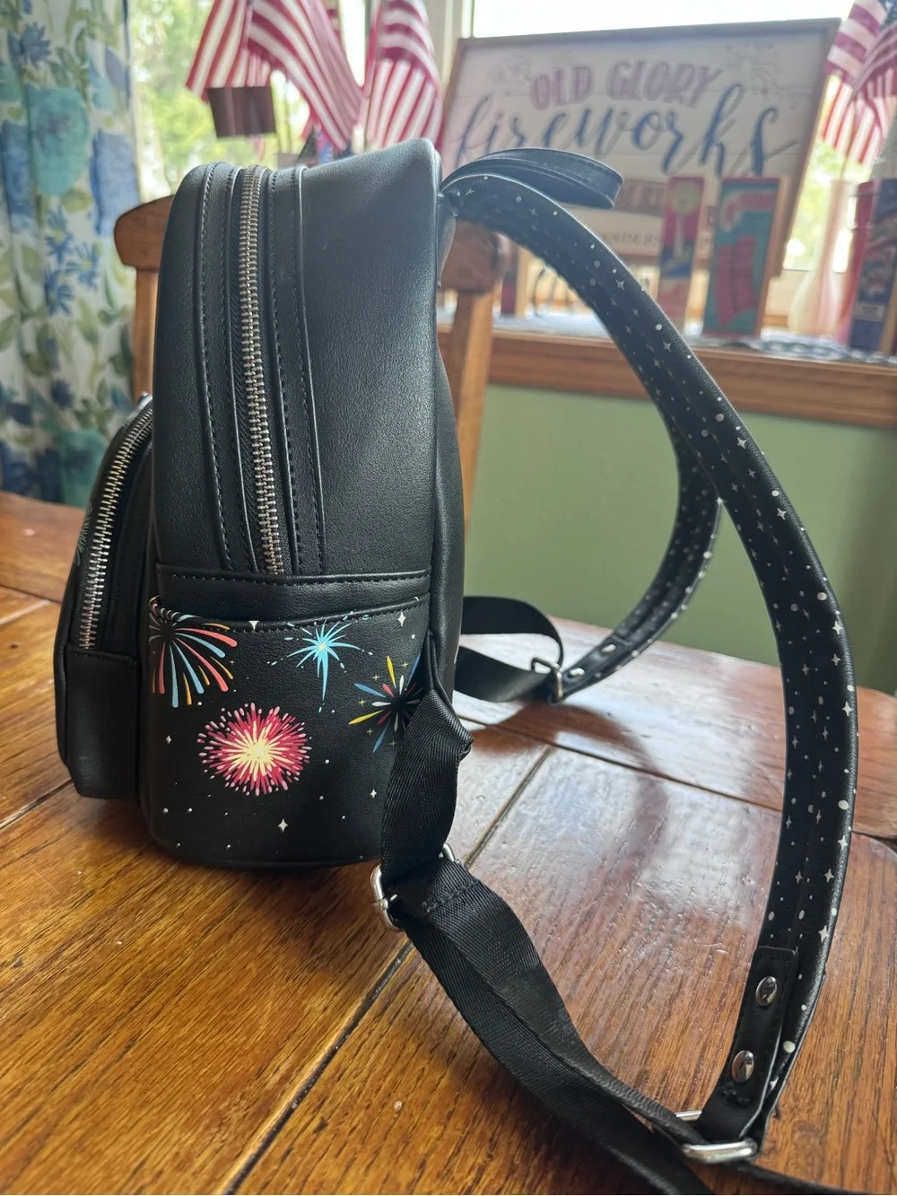 Loungefly Black Fireworks Mini Backpack w/Matching Wallet 100th year celebration